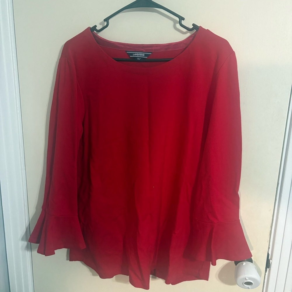 Lands End Red Bell Sleeve Top XL 18 Stretch Knit Flowy Lightweight Shirt Tunic